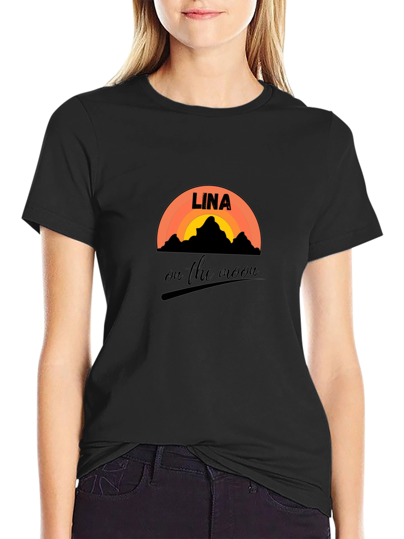 Lina on the Moon Black Graphic Tee