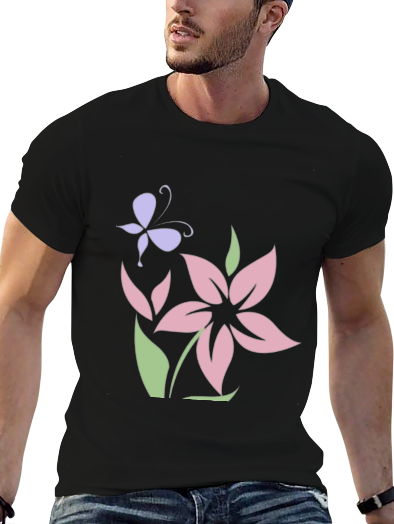 Floral Butterfly Black T-Shirt