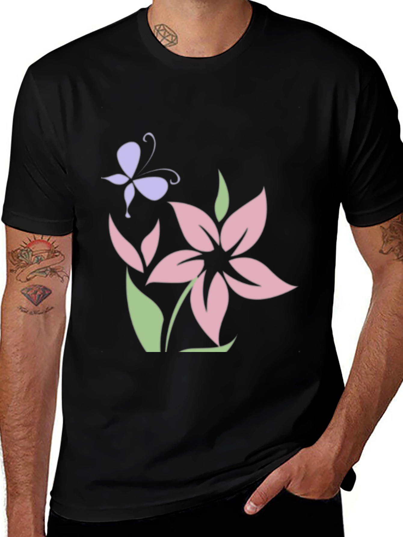 Floral Butterfly Black T-Shirt