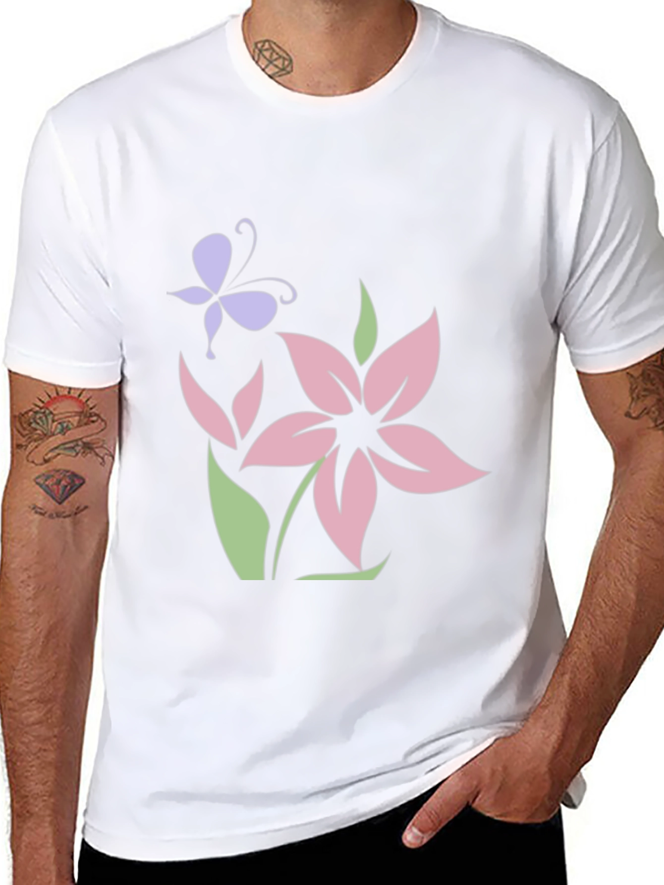 Floral Butterfly Black T-Shirt