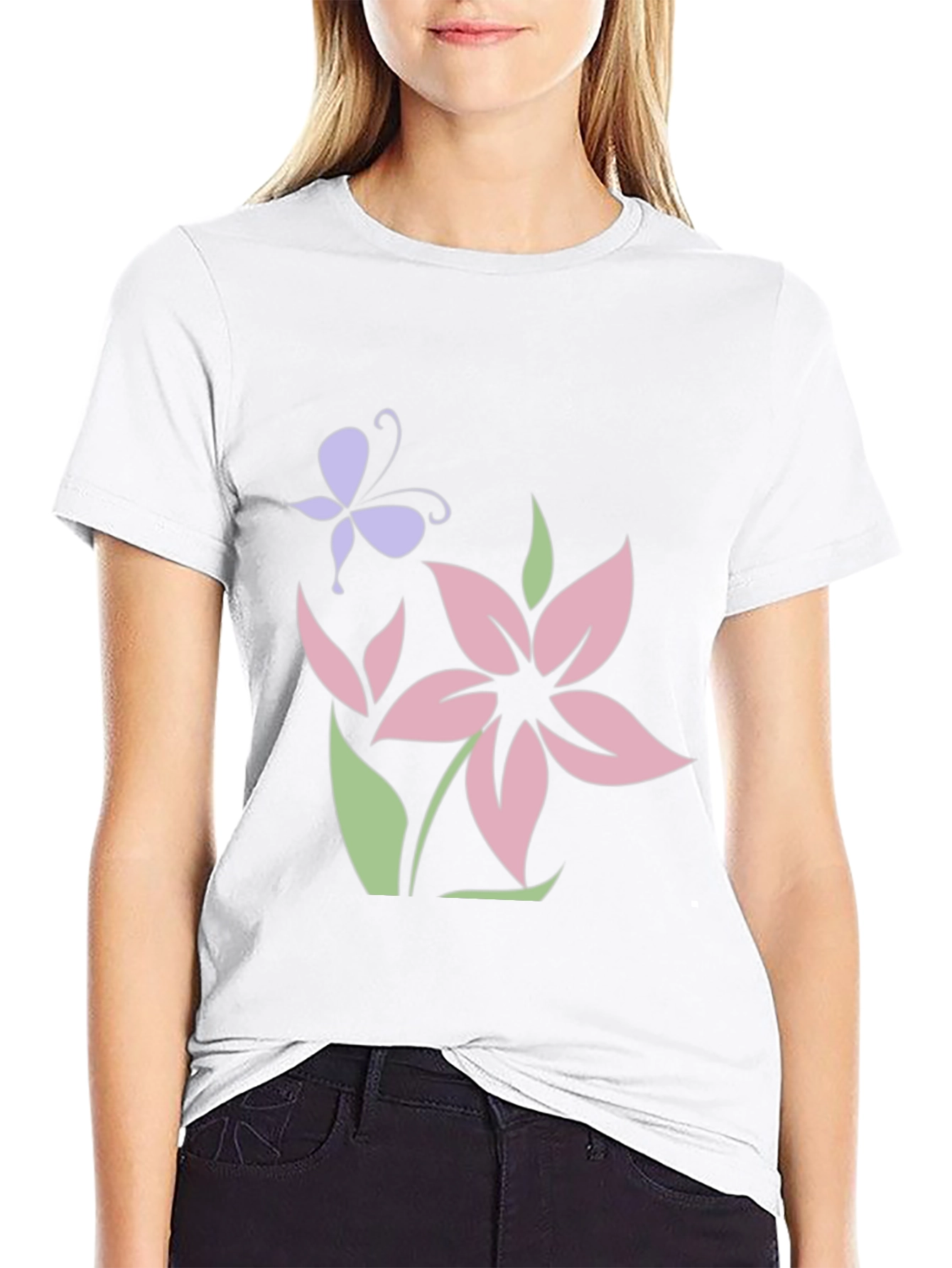 Floral Butterfly Black T-Shirt