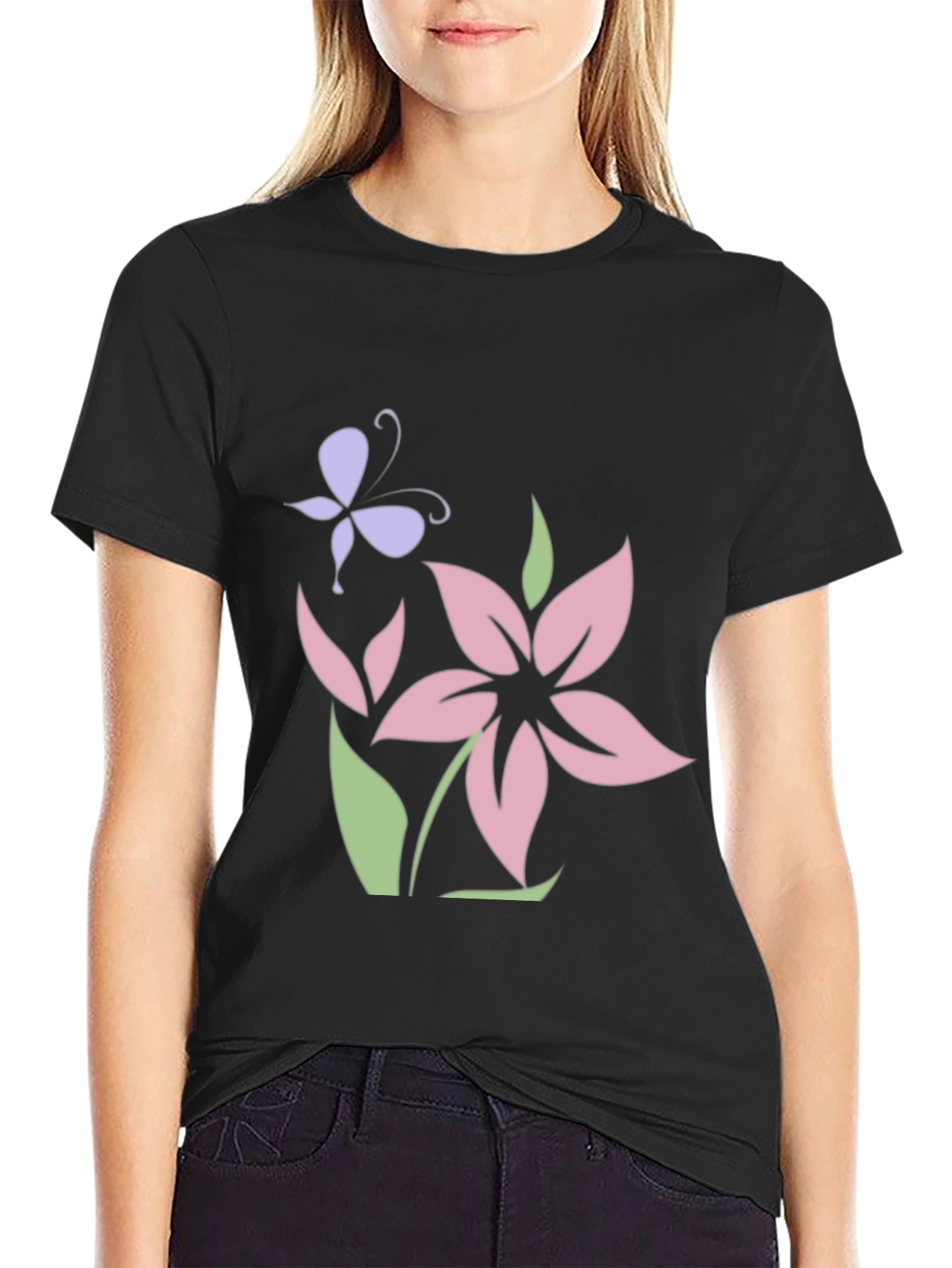 Floral Butterfly Black T-Shirt