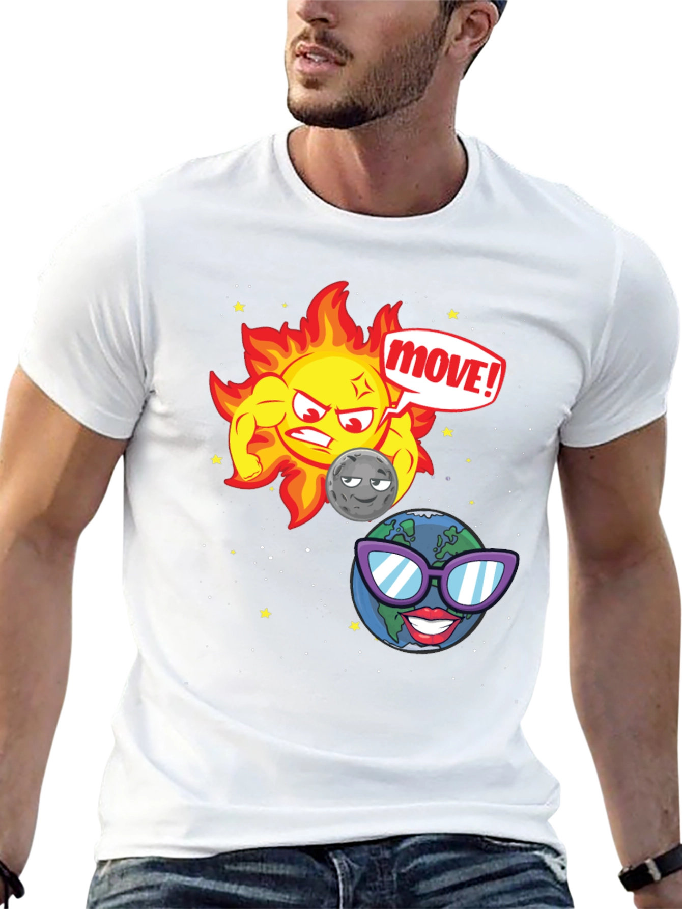Funny Sun Moon & Earth Cartoon T-Shirt