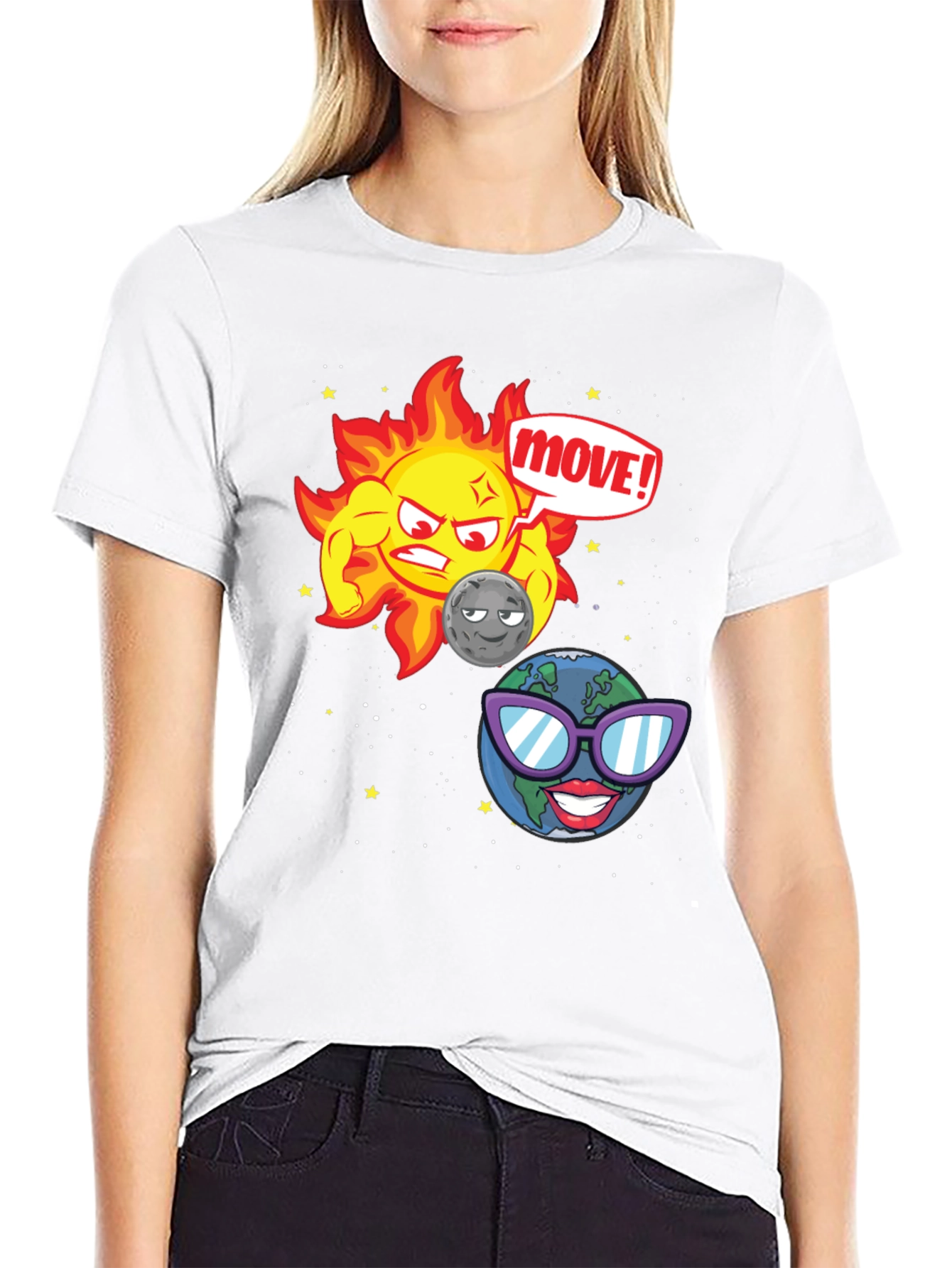 Funny Sun Moon & Earth Cartoon T-Shirt