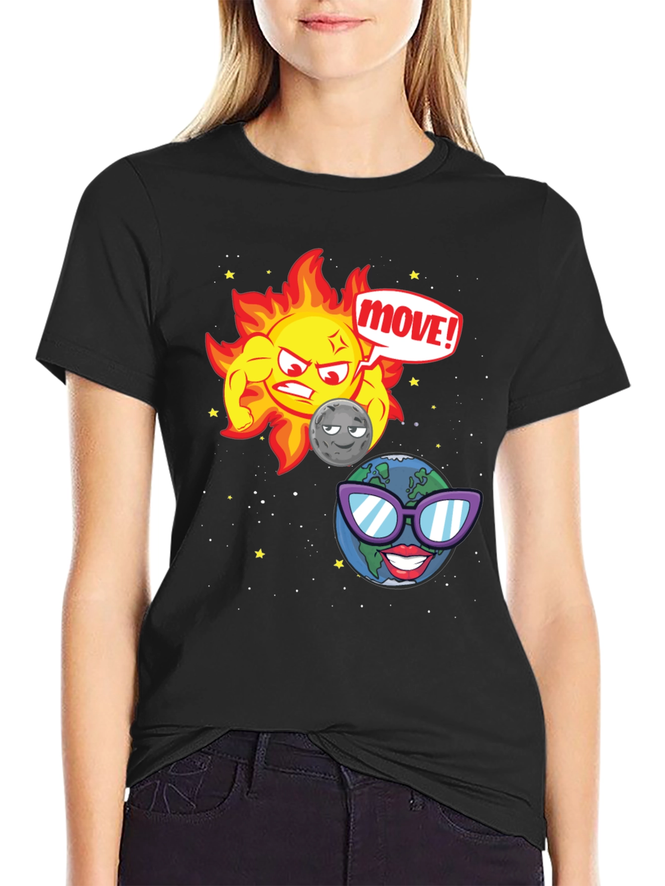 Funny Sun Moon & Earth Cartoon T-Shirt