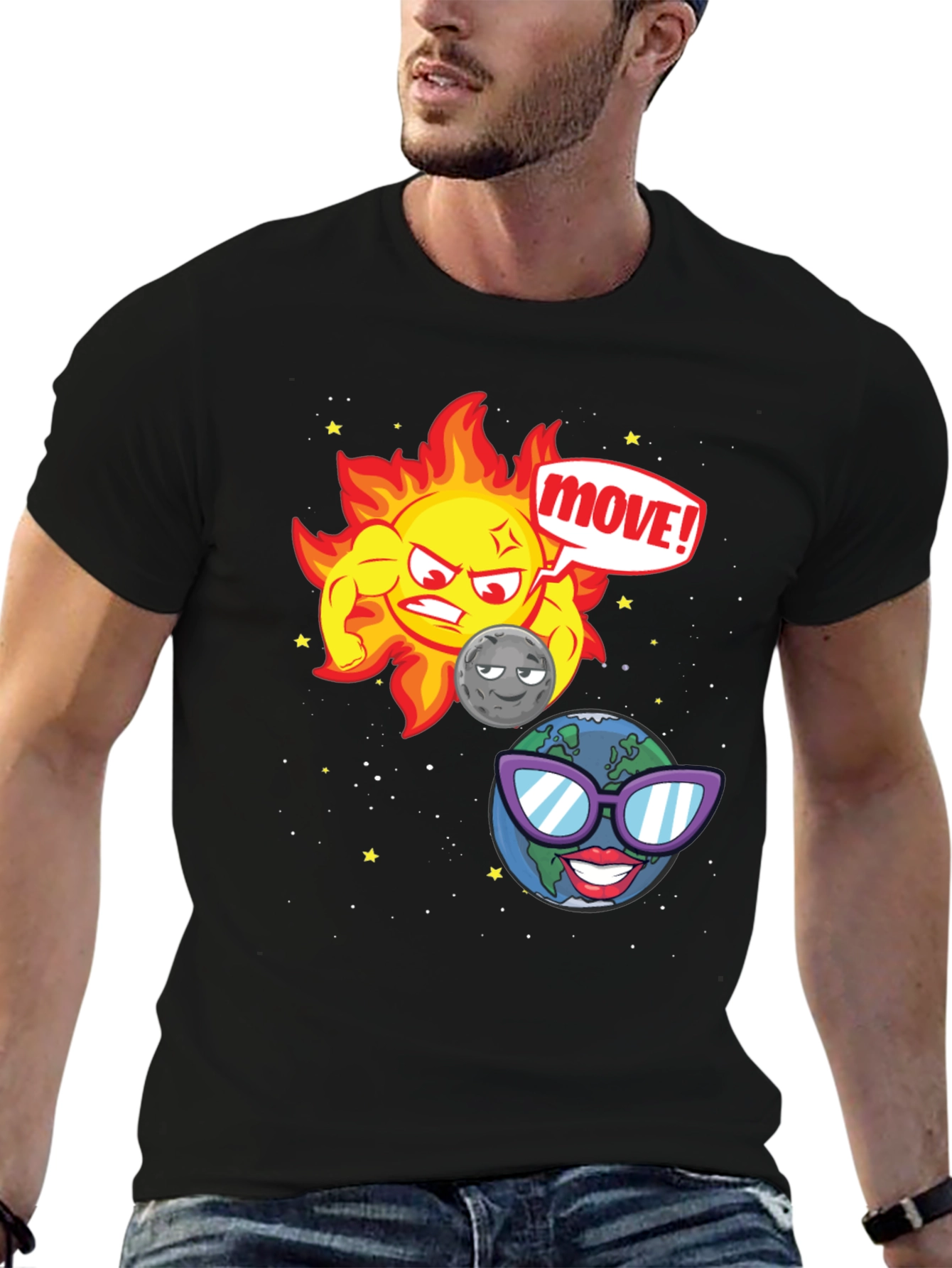 Funny Sun Moon & Earth Cartoon T-Shirt