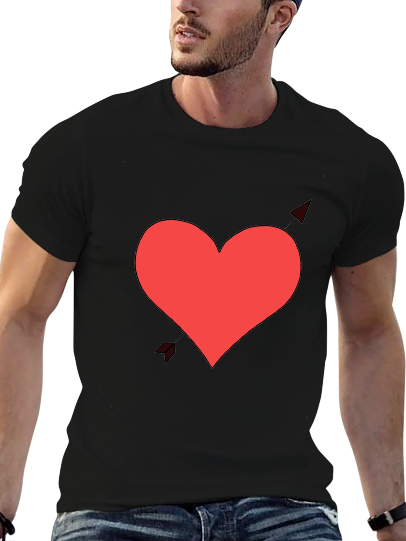Heart & Arrow Graphic Tee - Black Cotton Shirt