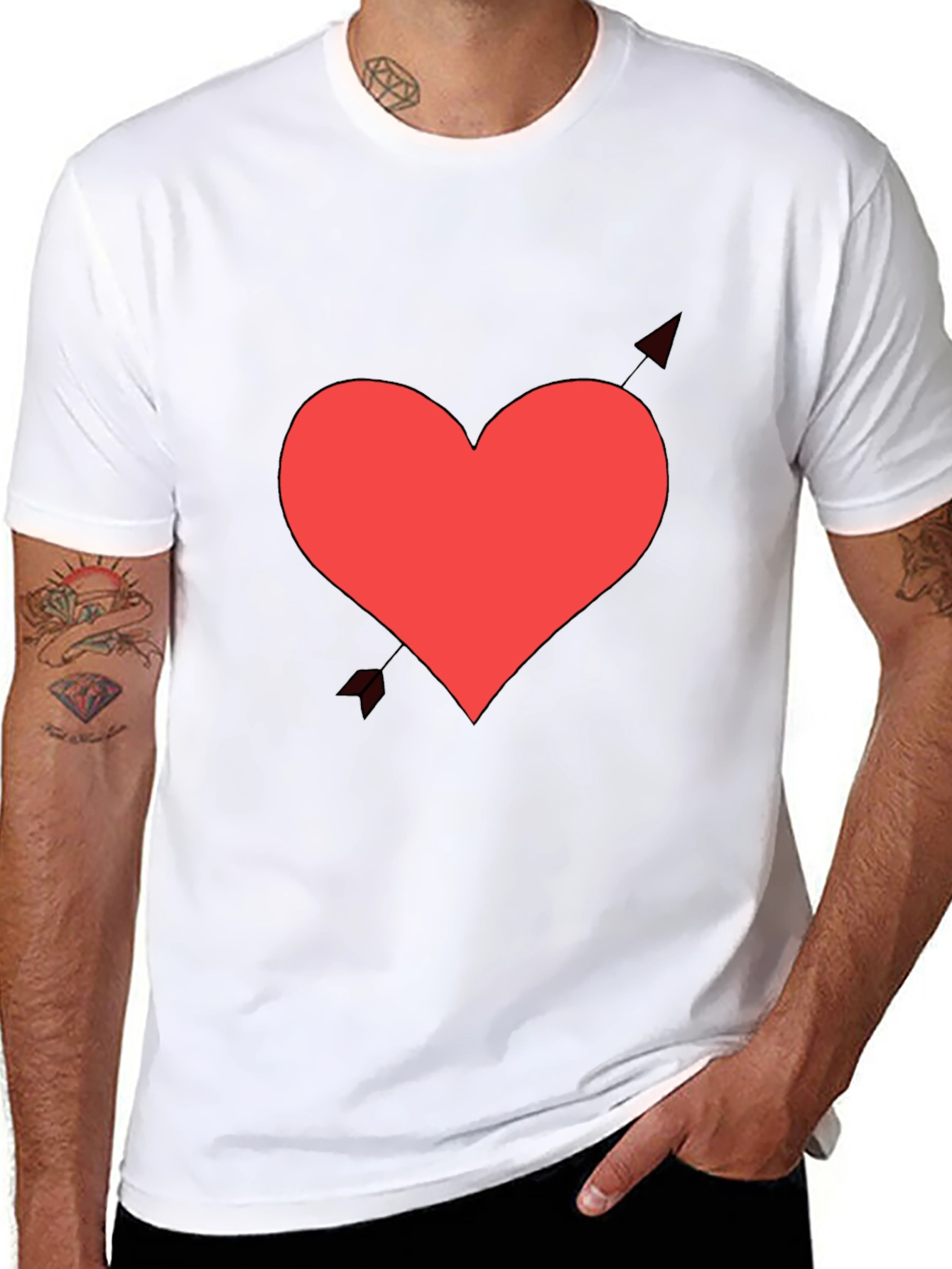 Heart & Arrow Graphic Tee - Black Cotton Shirt