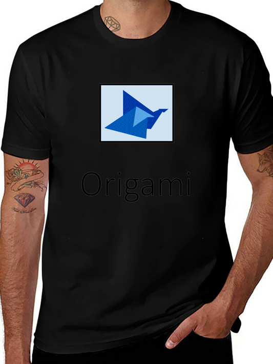 Origami Bird Graphic Tee - Unique Design Black T-Shirt