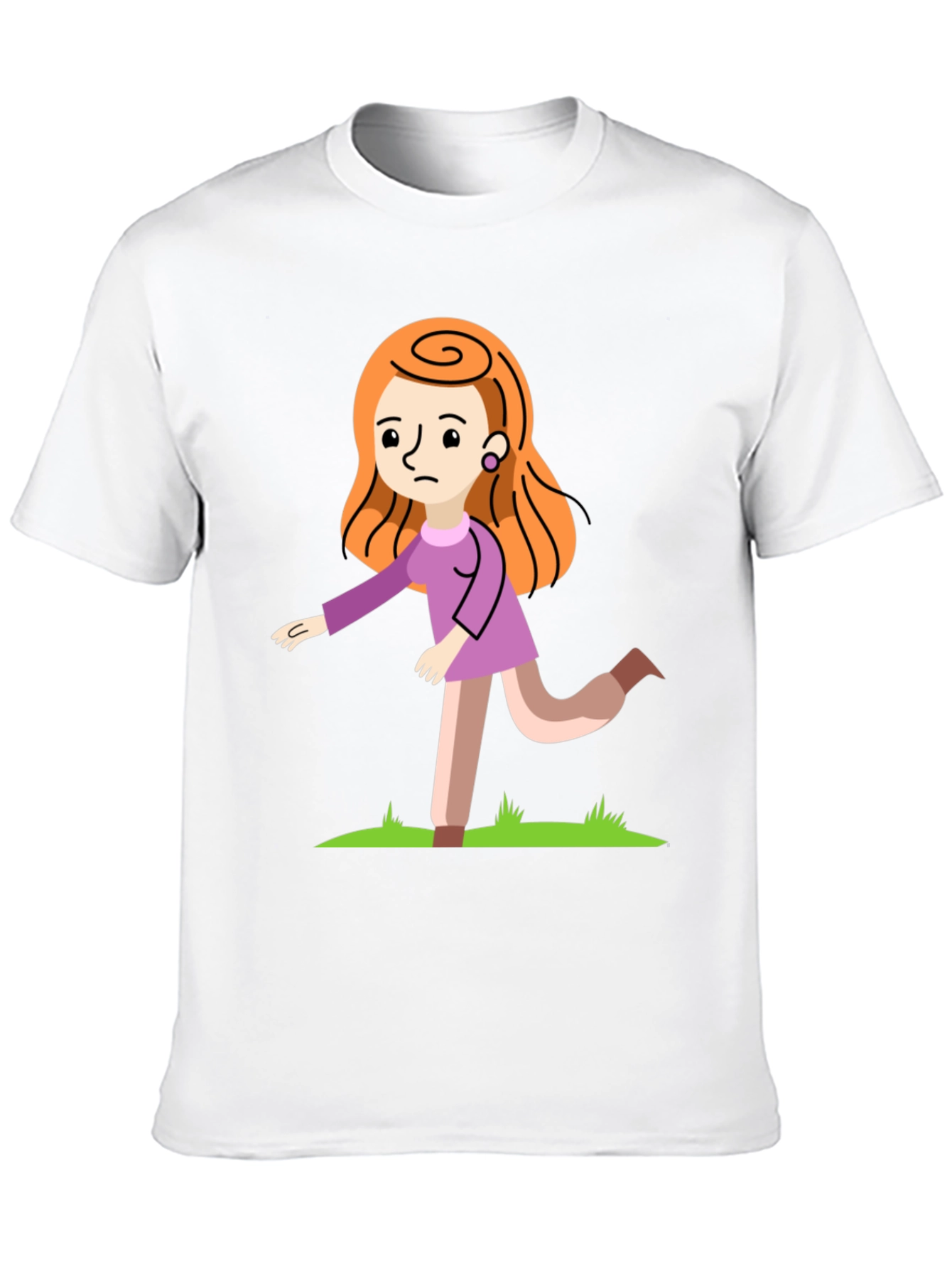Cartoon Woman Graphic Print Black T-Shirt