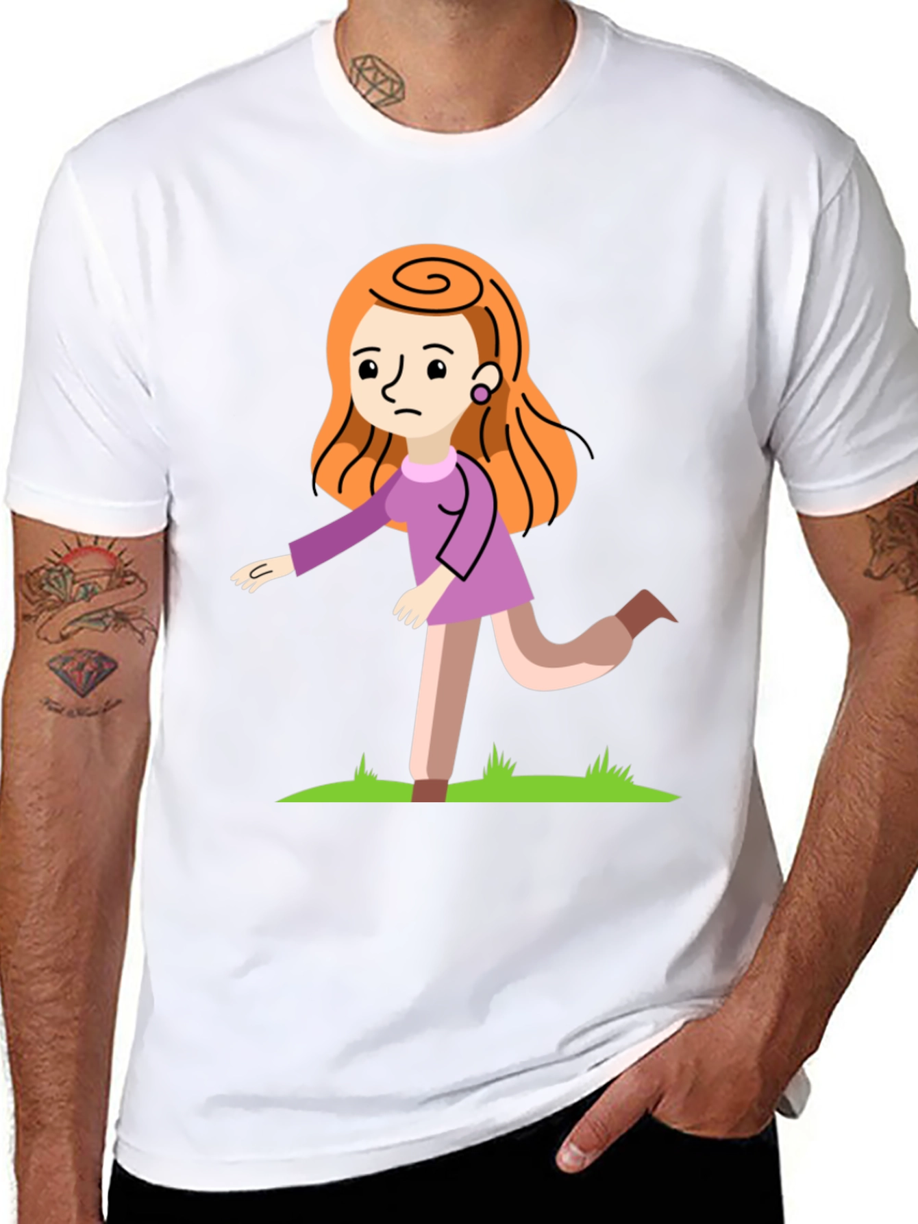 Cartoon Woman Graphic Print Black T-Shirt