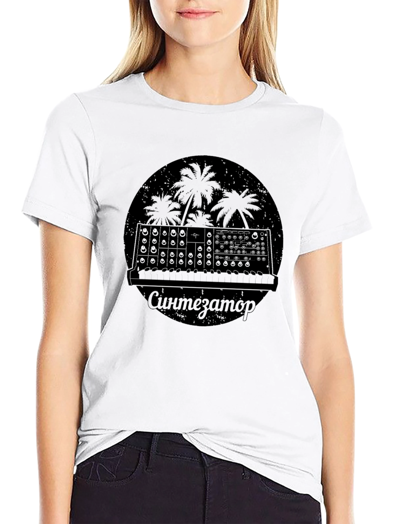 Synthesizer Palm Tree Graphic T-Shirt