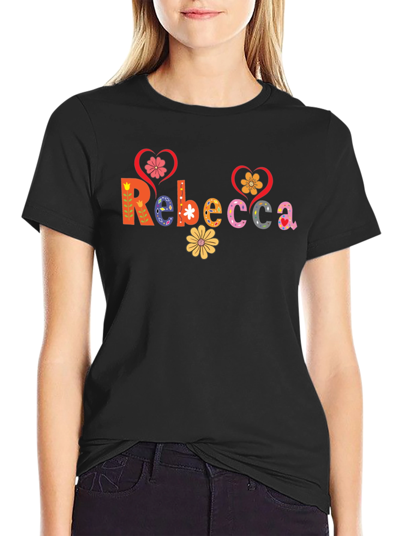 Rebecca Floral Lettering Black Tee
