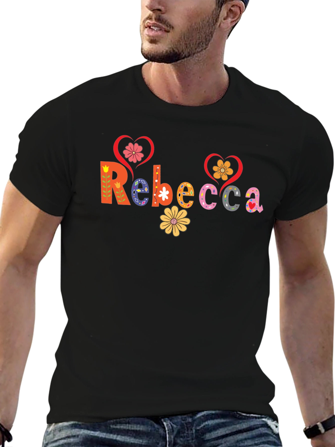 Rebecca Floral Lettering Black Tee