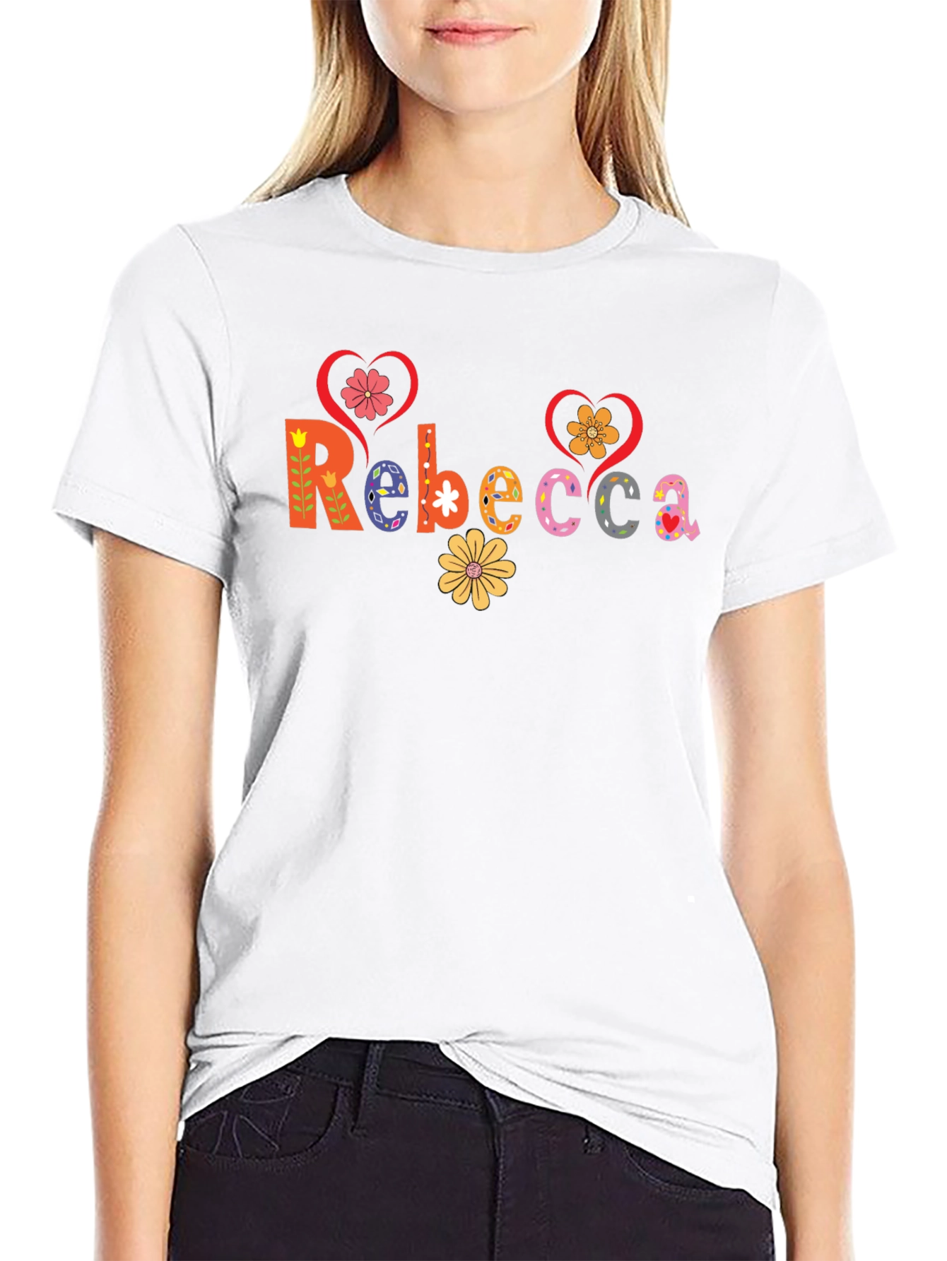 Rebecca Floral Lettering Black Tee