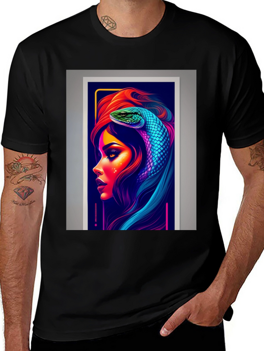 Neon Snake Woman Graphic Tee - Stylish & Unique