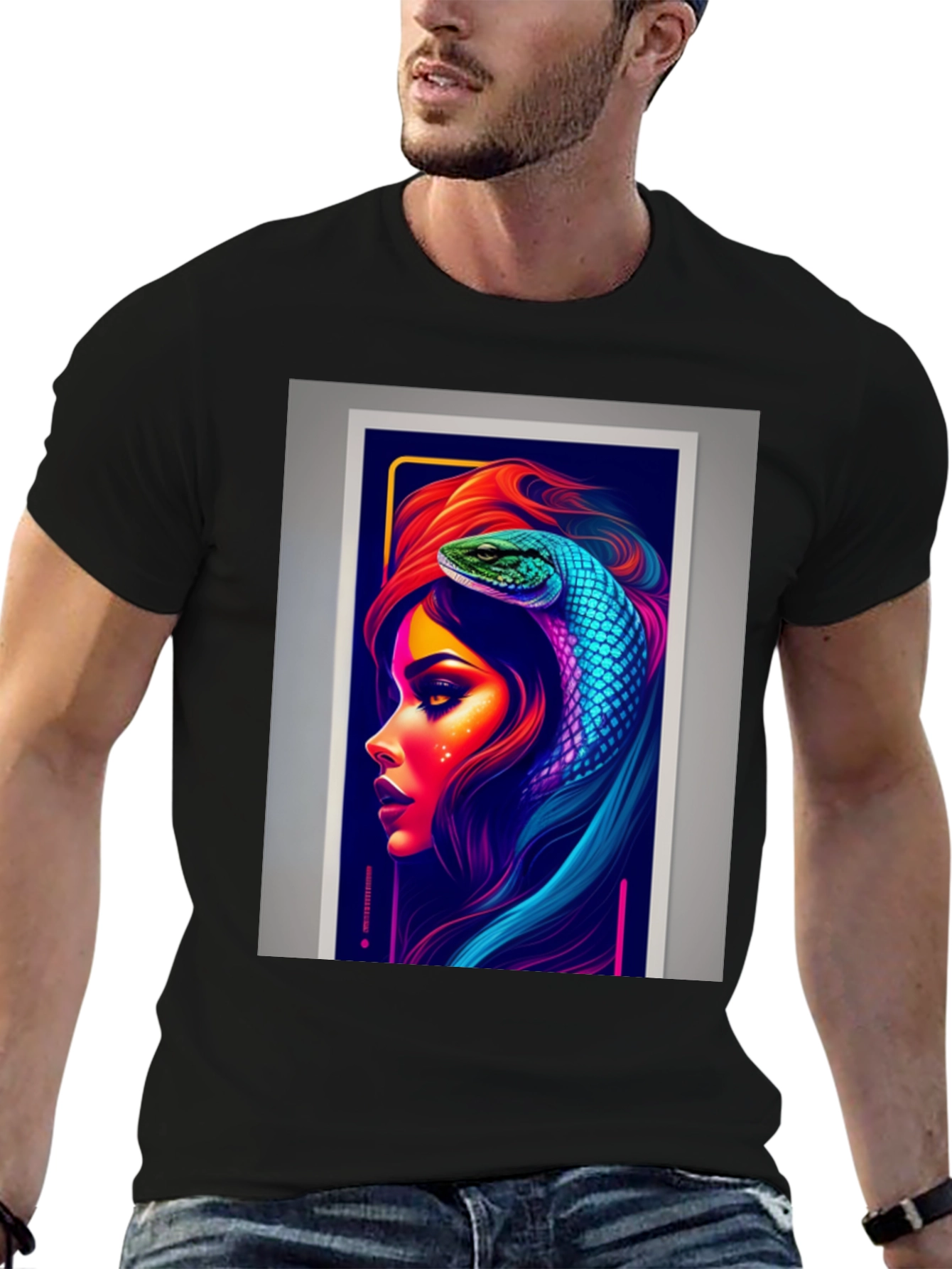 Neon Snake Woman Graphic Tee - Stylish & Unique