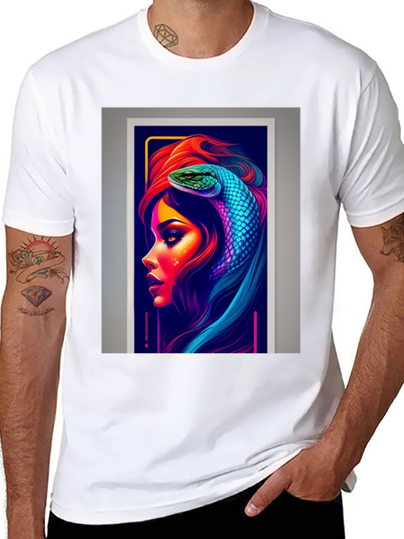 Neon Snake Woman Graphic Tee - Stylish & Unique