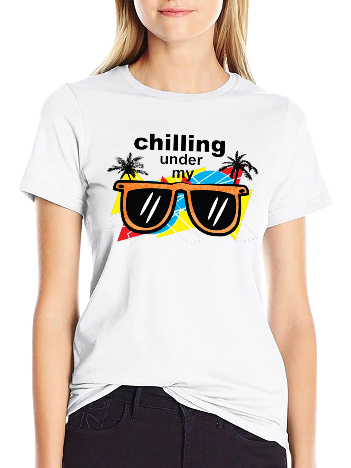 Chilling Under My Sunglasses Black Graphic Tee