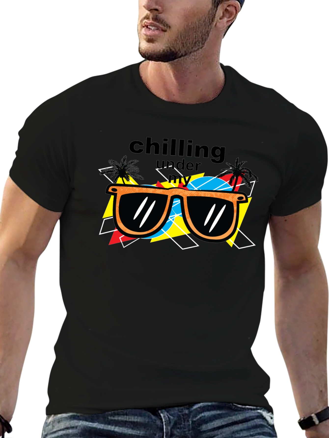 Chilling Under My Sunglasses Black Graphic Tee