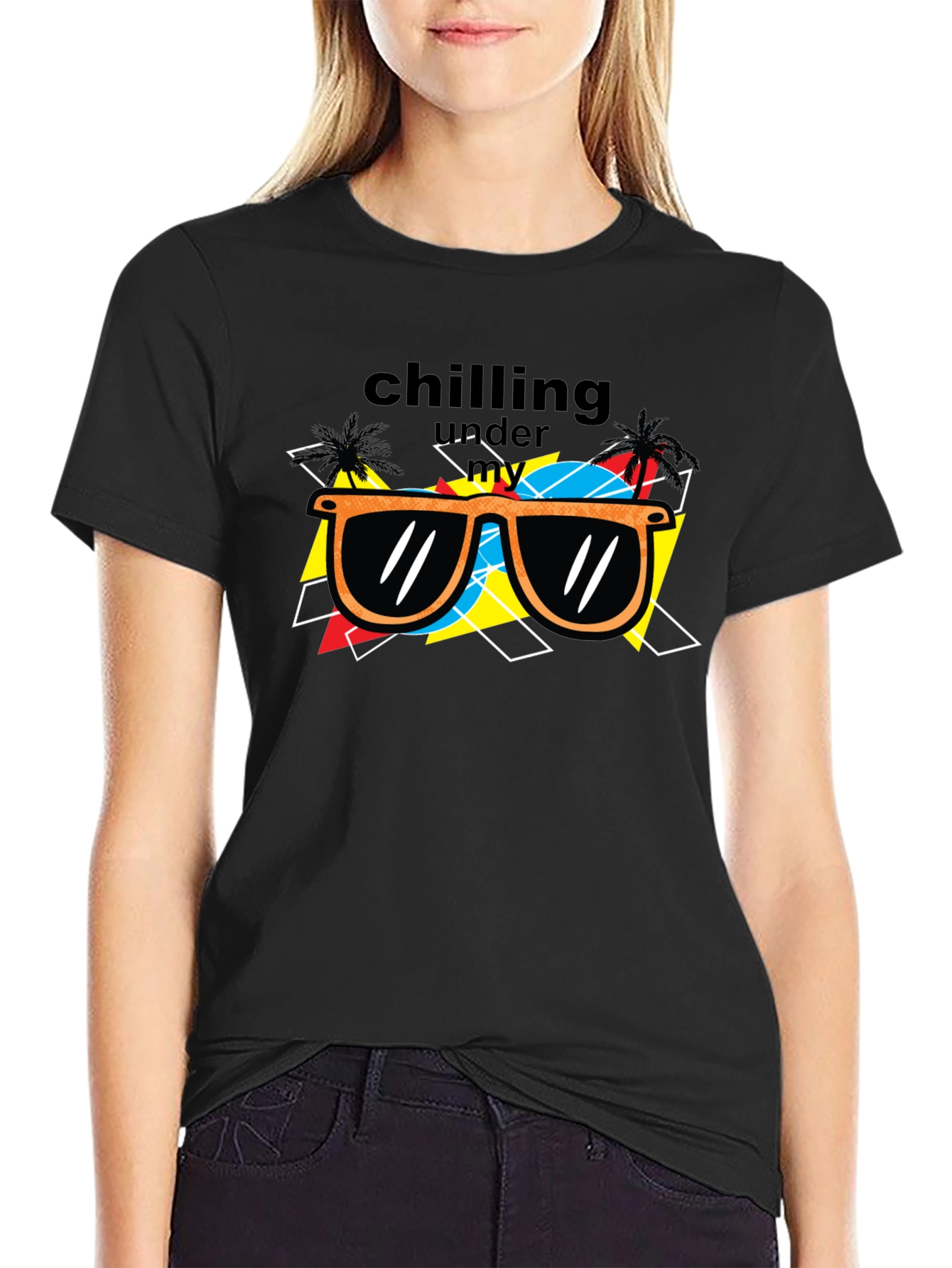 Chilling Under My Sunglasses Black Graphic Tee