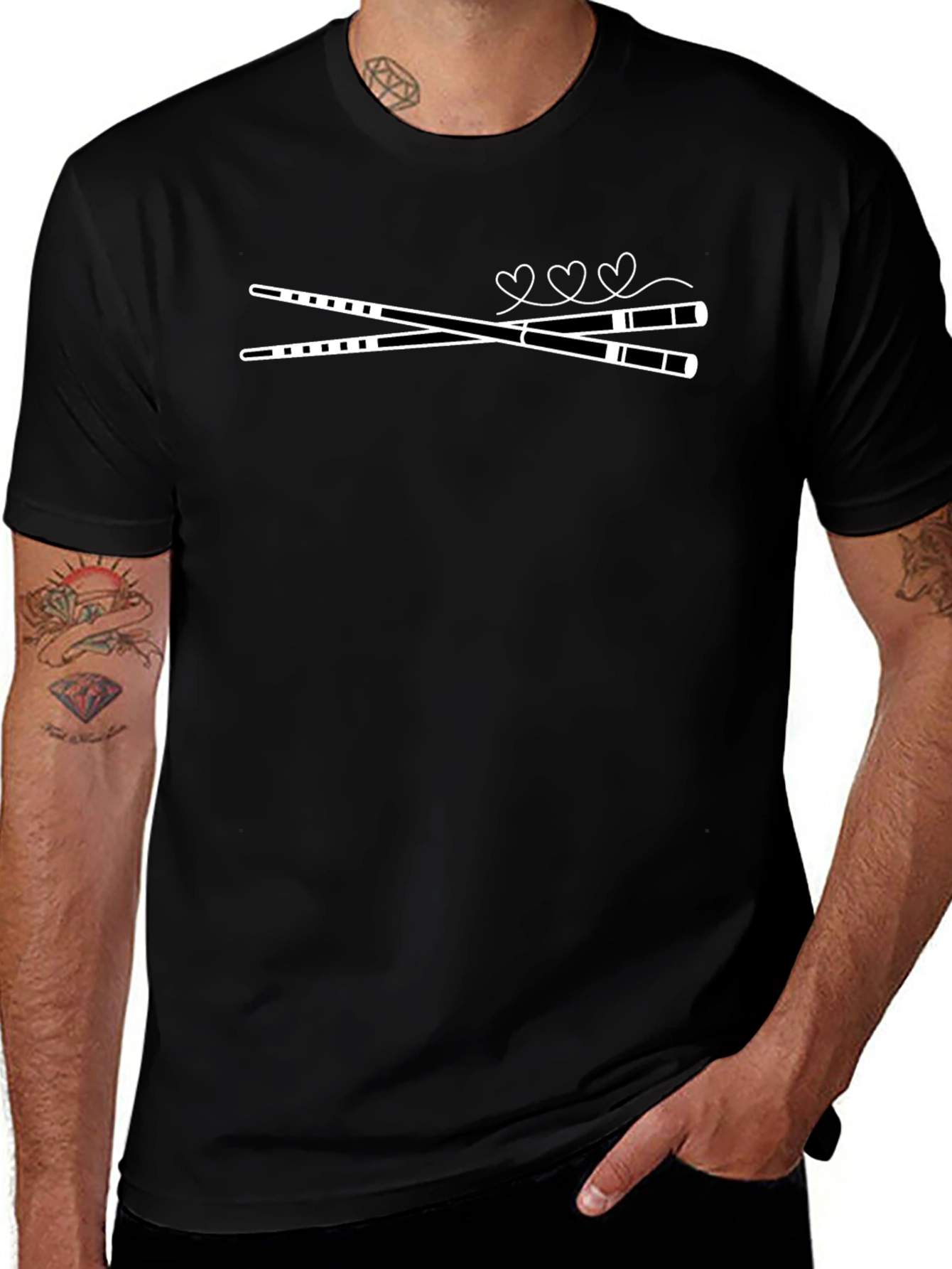 Chopsticks & Hearts Graphic Tee - Black Casual Shirt