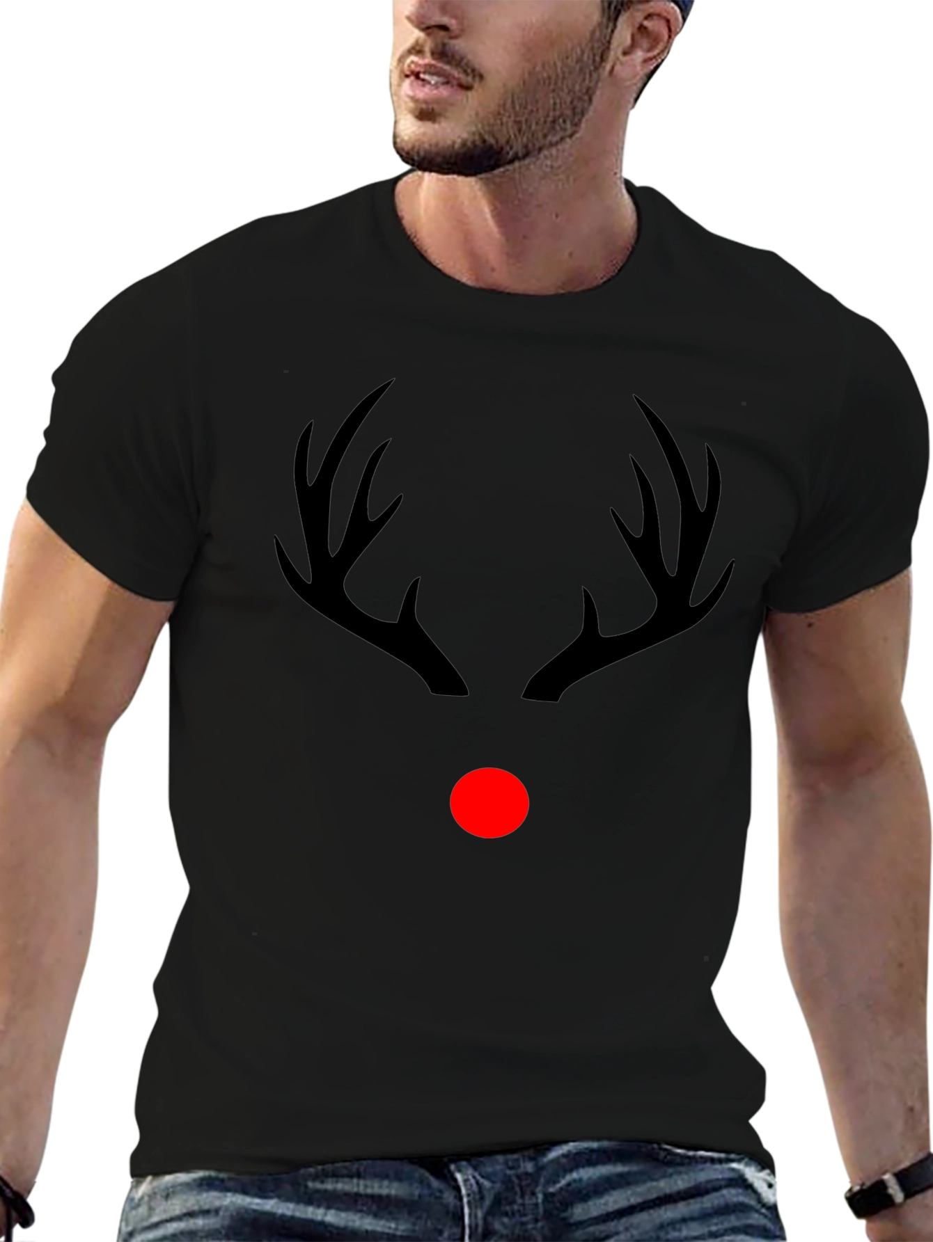 Reindeer Antler Nose Graphic Holiday T-Shirt