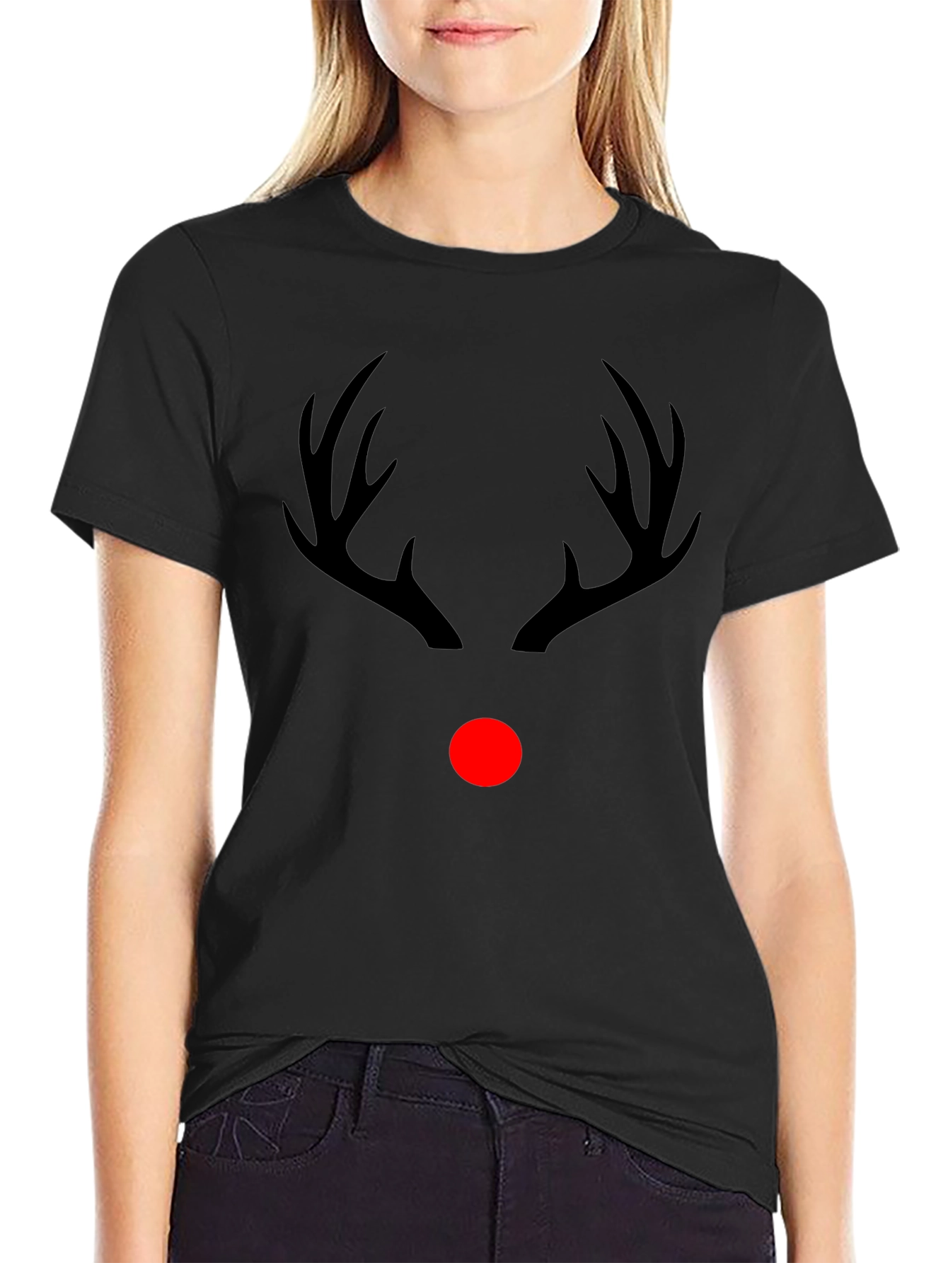 Reindeer Antler Nose Graphic Holiday T-Shirt