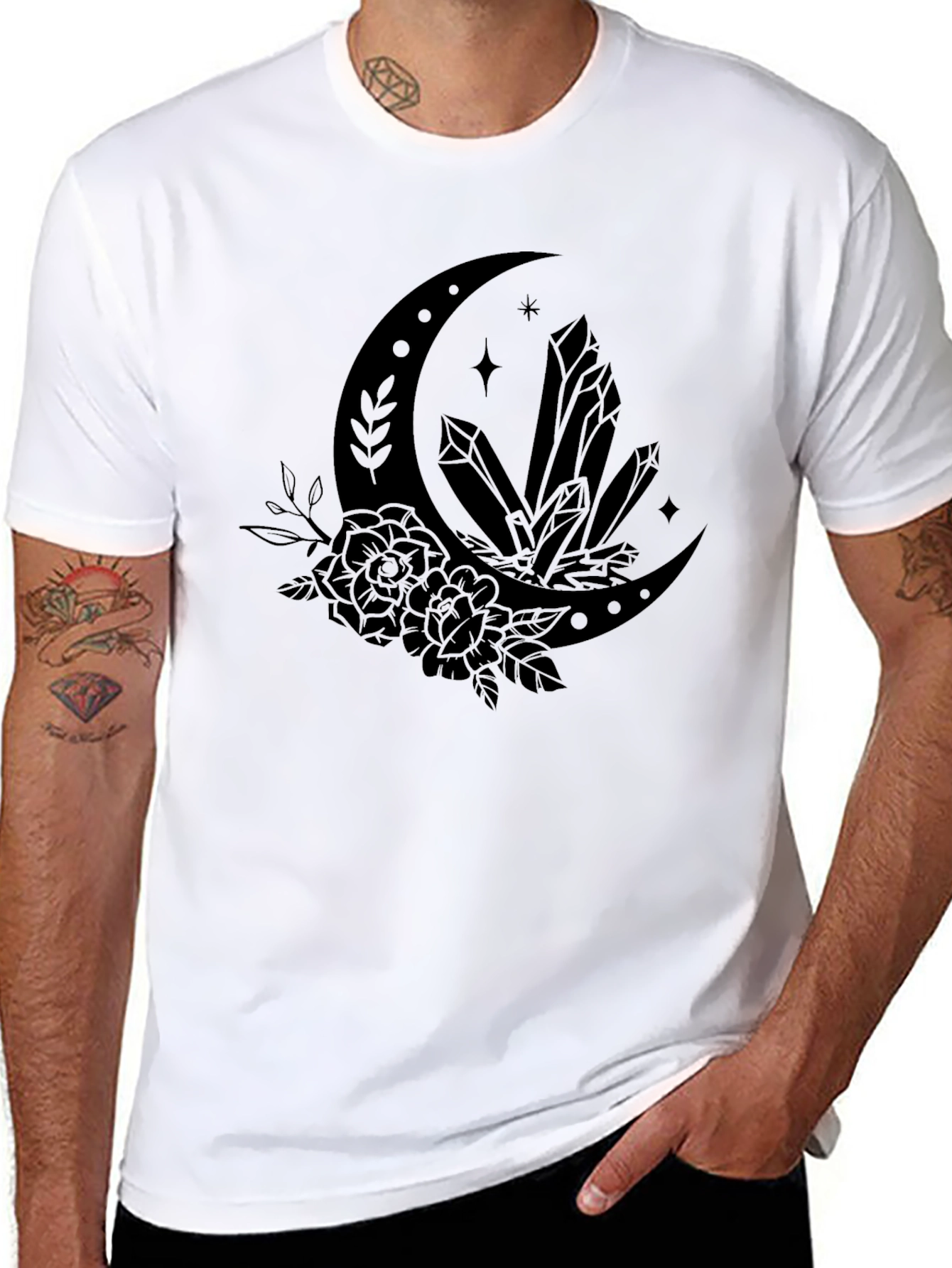 Crescent Moon Crystals T-Shirt - Mystical Graphic Tee