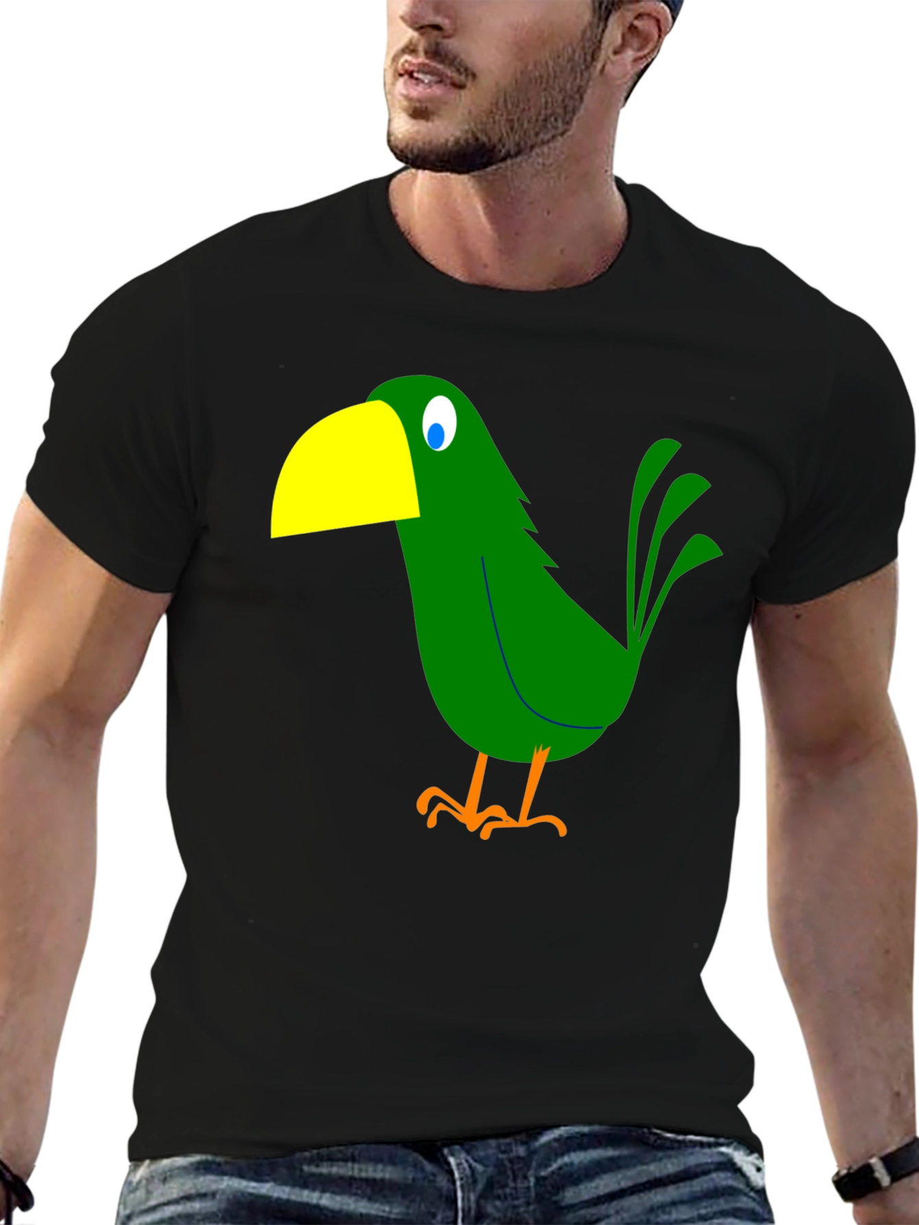 Cartoon Bird Graphic Tee - Black T-Shirt