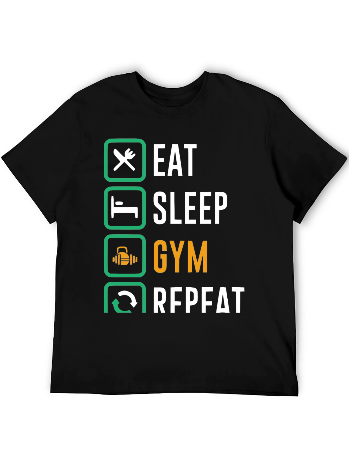 Eat Sleep Gym Repeat Black Graphic Tee