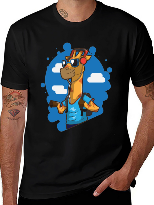 Cool Giraffe Tourist Graphic Tee - Black Cotton T-Shirt
