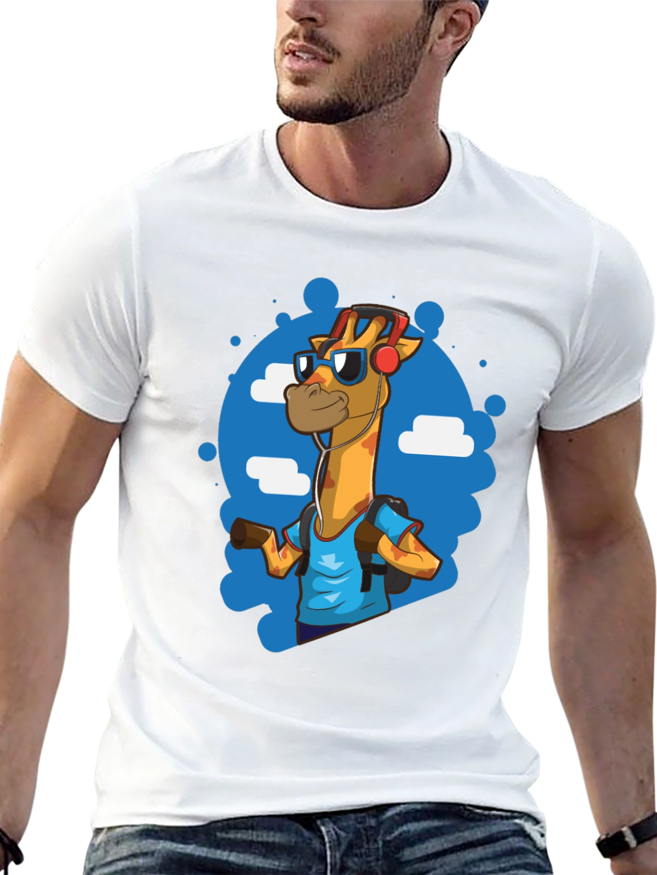 Cool Giraffe Tourist Graphic Tee - Black Cotton T-Shirt