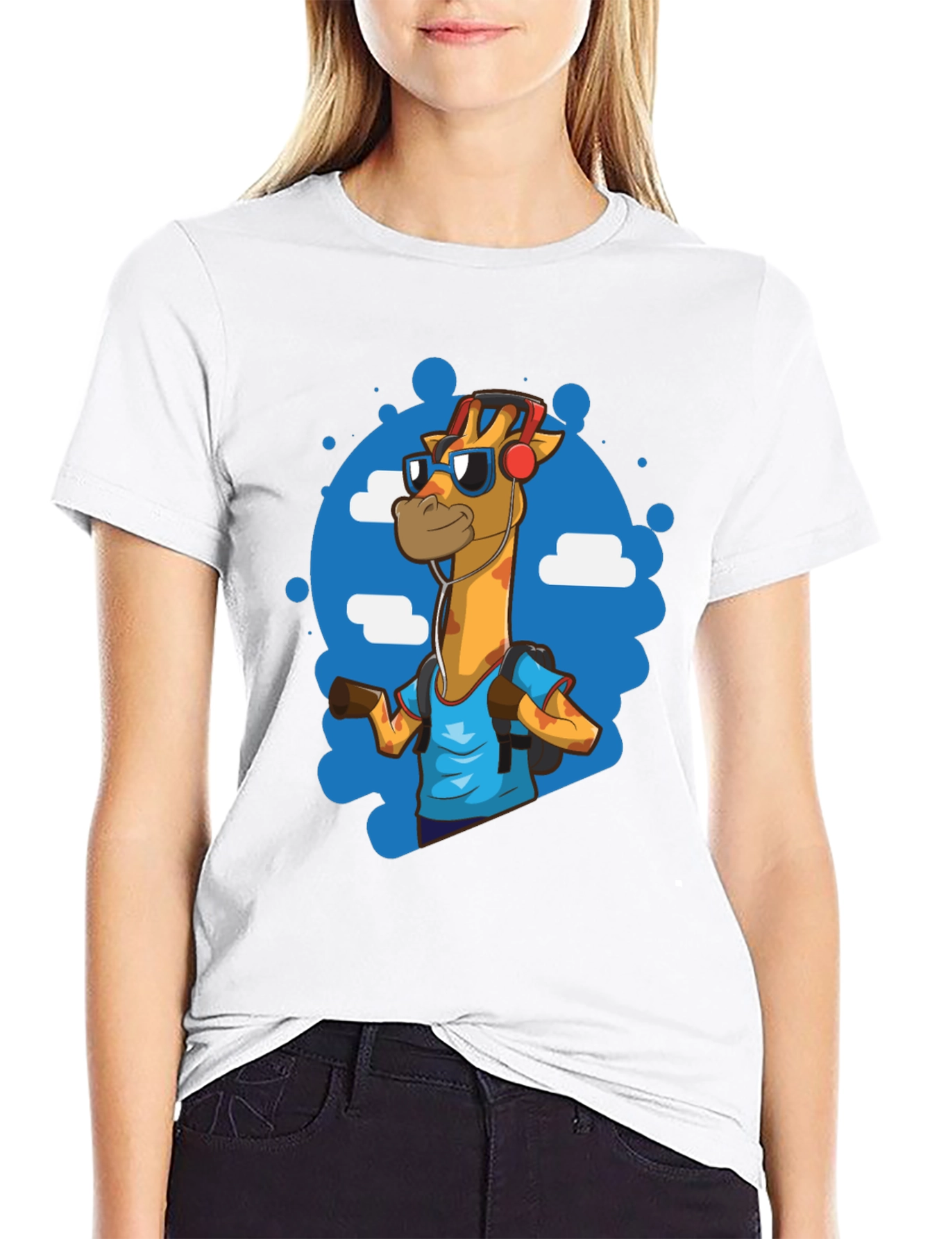 Cool Giraffe Tourist Graphic Tee - Black Cotton T-Shirt