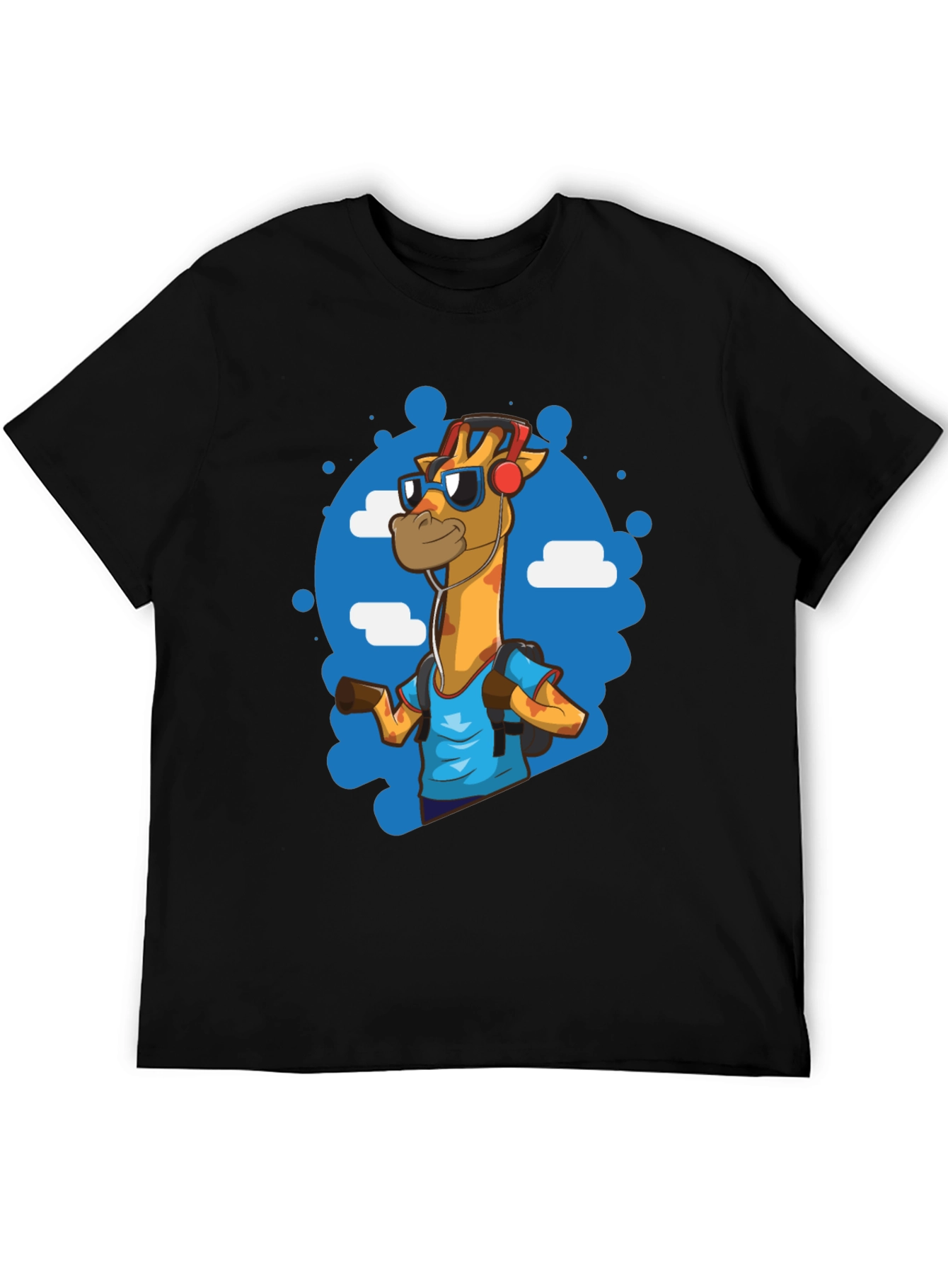 Cool Giraffe Tourist Graphic Tee - Black Cotton T-Shirt
