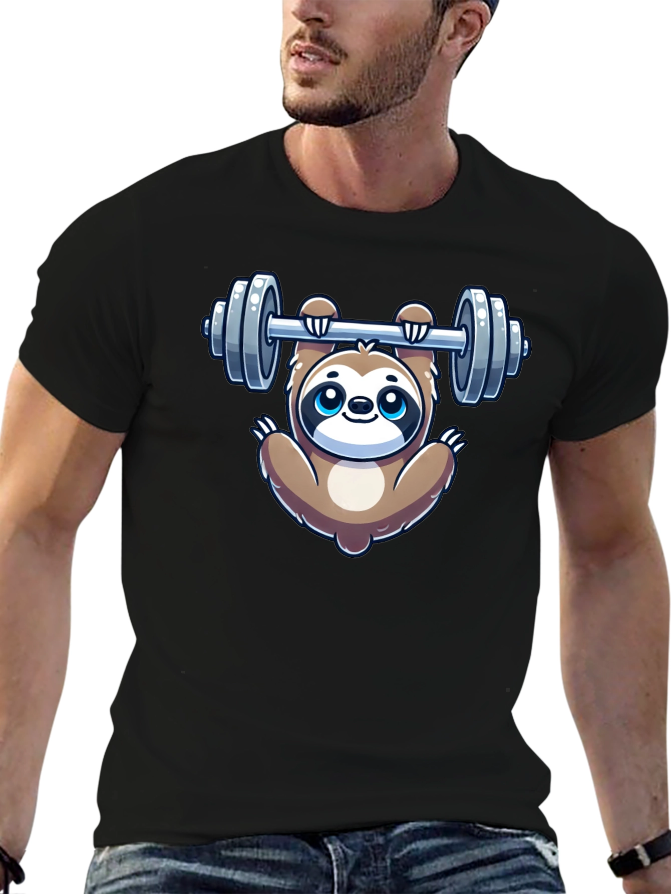 Sloth Lifting Weights Graphic Tee - Gym Humor