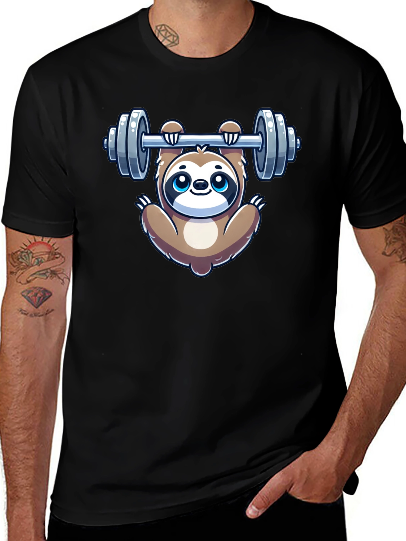 Sloth Lifting Weights Graphic Tee - Gym Humor