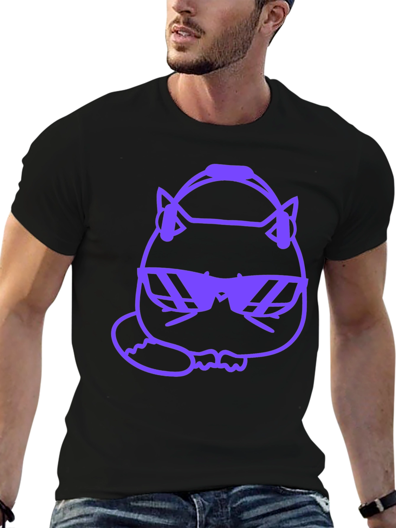 Cool Cat Graphic Tee - Purple Design