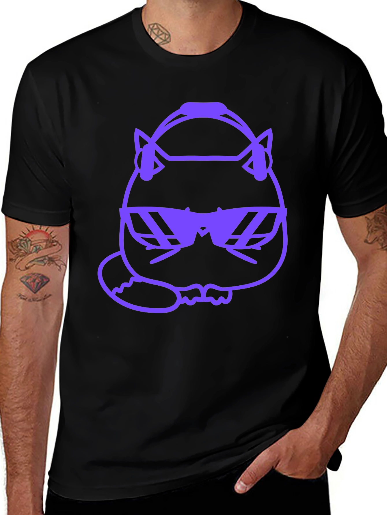 Cool Cat Graphic Tee - Purple Design