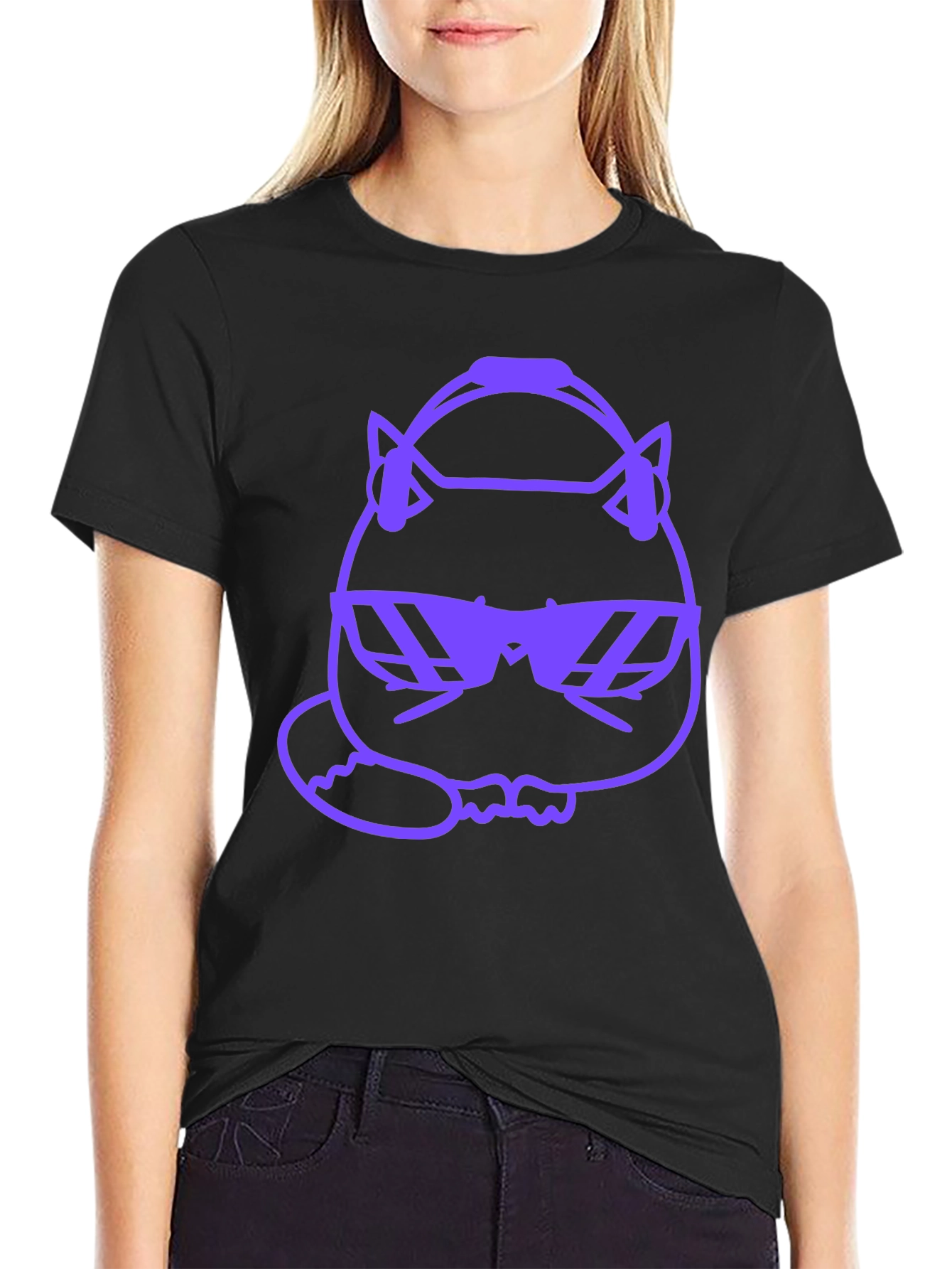 Cool Cat Graphic Tee - Purple Design