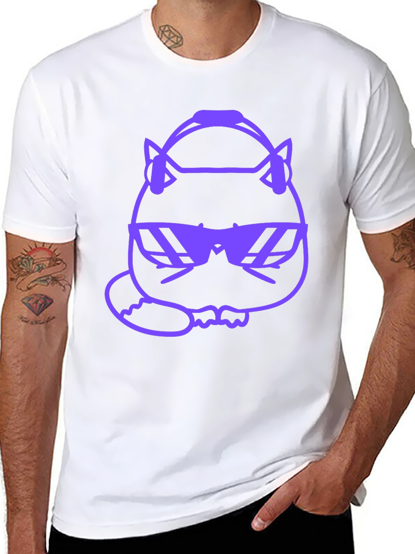 Cool Cat Graphic Tee - Purple Design