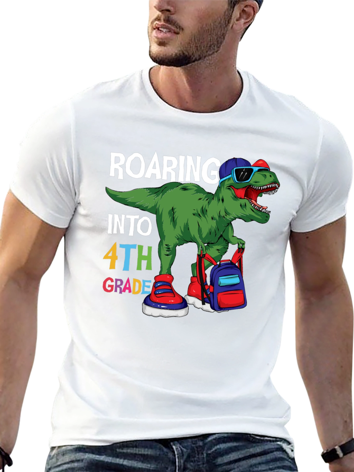 Roaring Into 4th Grade T-Shirt Dinosaur Back to School