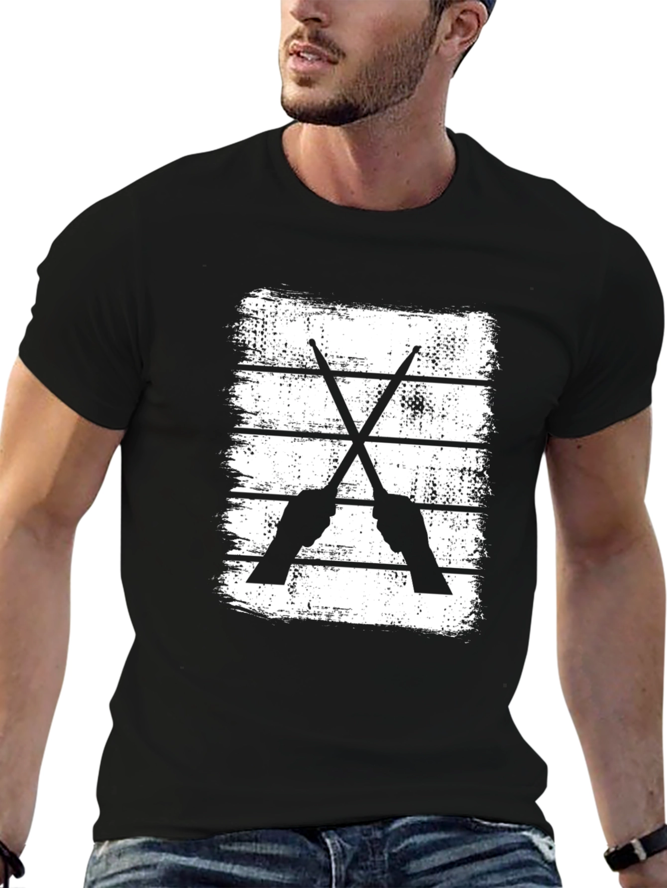 Drummer Sticks Black T-Shirt for Music Lovers
