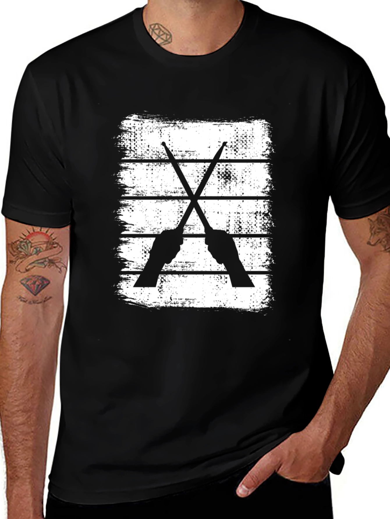 Drummer Sticks Black T-Shirt for Music Lovers