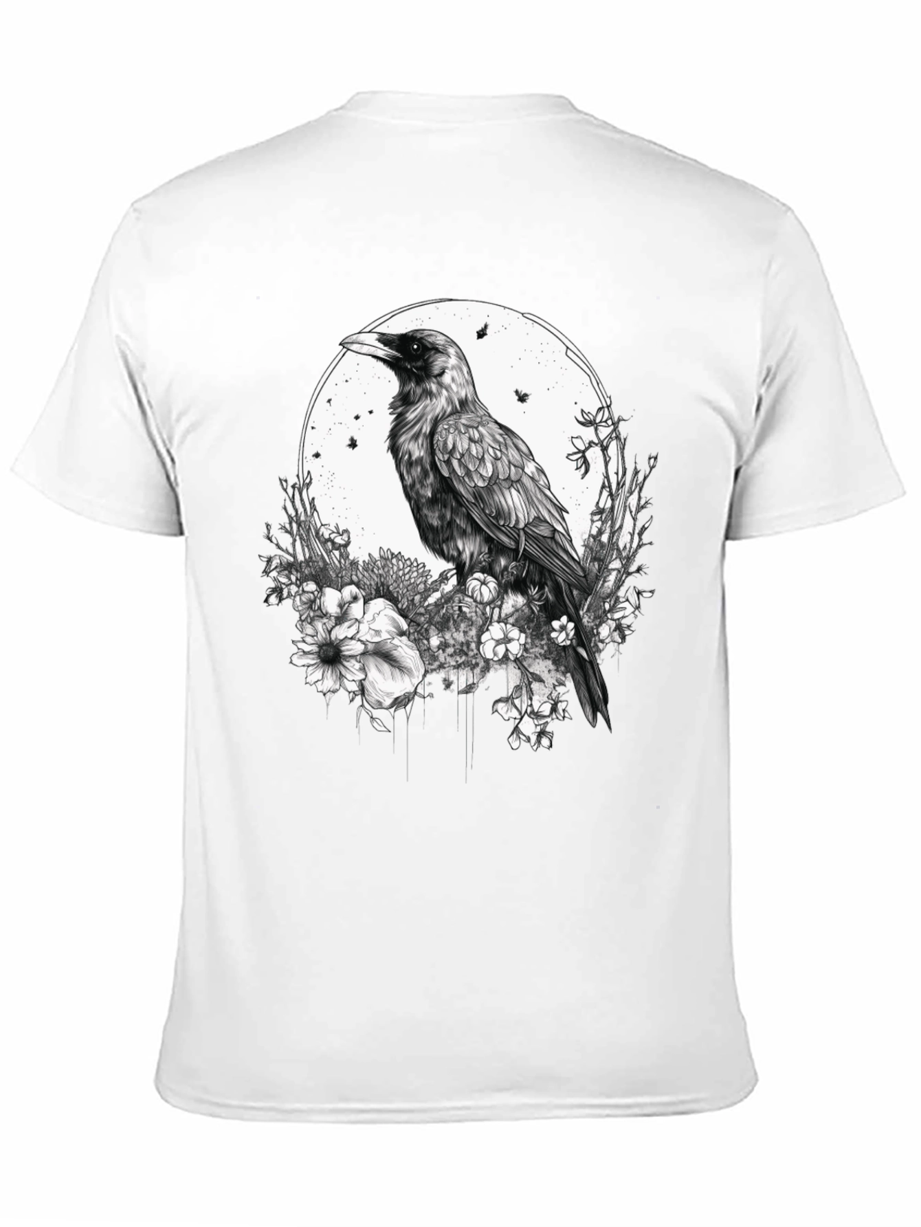 Raven & Floral Graphic Print Tee - Black