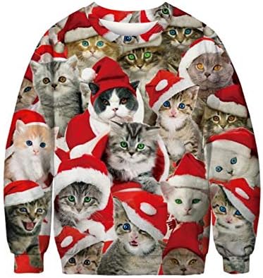 OtherUnisex Men Women CHRISTMAS SWEATER Cat Printed Vacation Santa Elf Funny Christmas Hoodie Sweaters Jumper Autumn Winter Tops Clothing