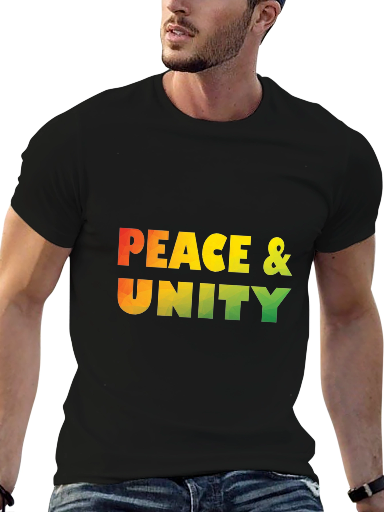 Peace & Unity Graphic Print Black T-Shirt