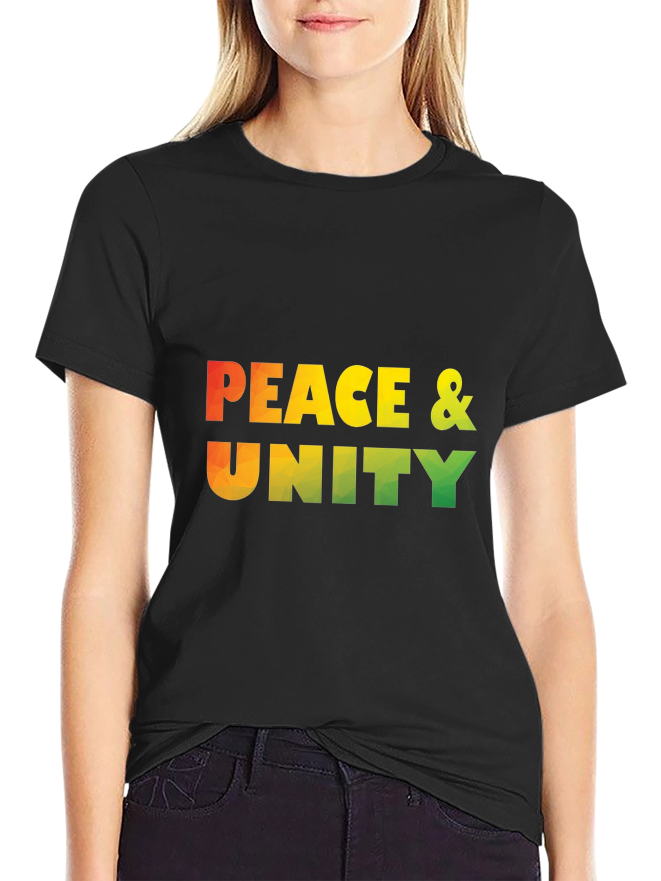 Peace & Unity Graphic Print Black T-Shirt
