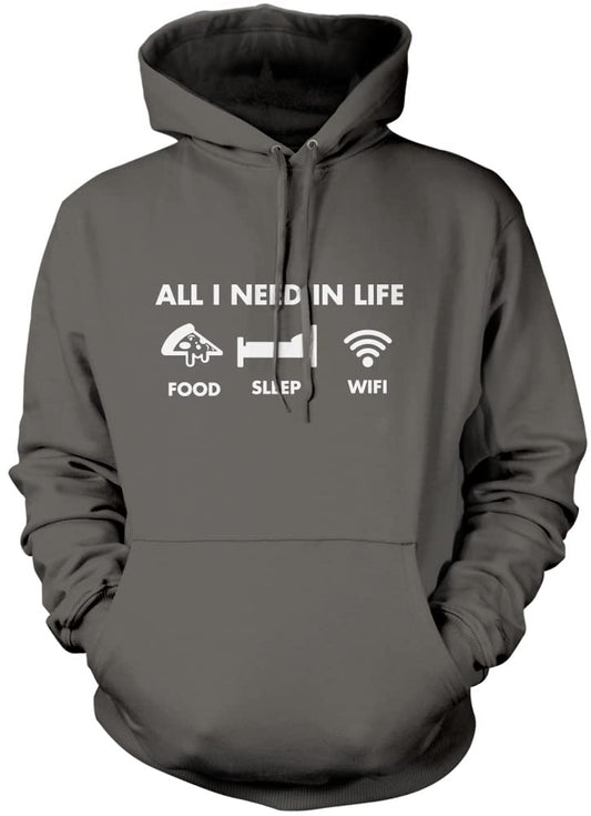 Funny Hoodie for Teen All I Need In Life Food Sleep WIFI Unisex Adults and Kids Hoodie Adulting Teenager WFH Computer Internet Hoody