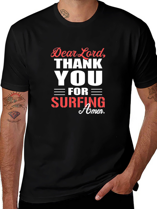 Dear Lord Surfing Amen Black T-Shirt